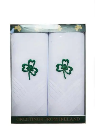 Green Shamrock Gents Handkerchiefs Set of 2